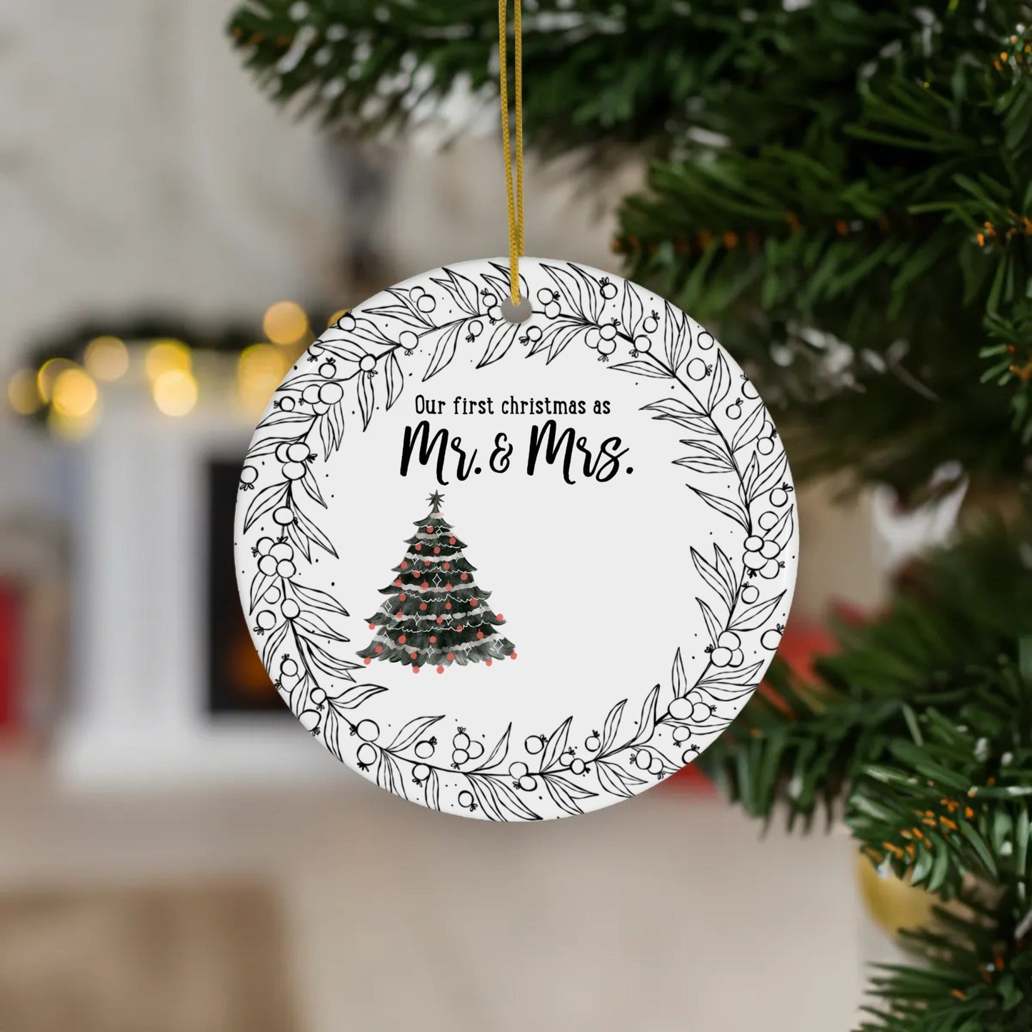 Our First Christmas as Mr & Mrs - Personalized Ceramic Ornament